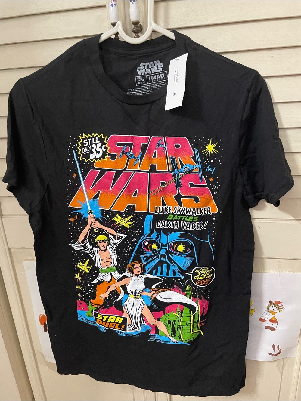 Star Wars Black Tee with Retro Comic Multi-Color Graphic( size: S)